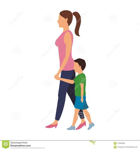 mom and son walking clip art