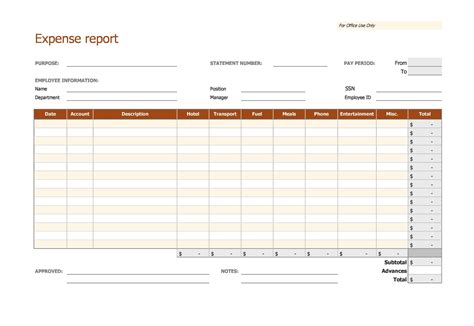 Printable Expense Report Sheet
