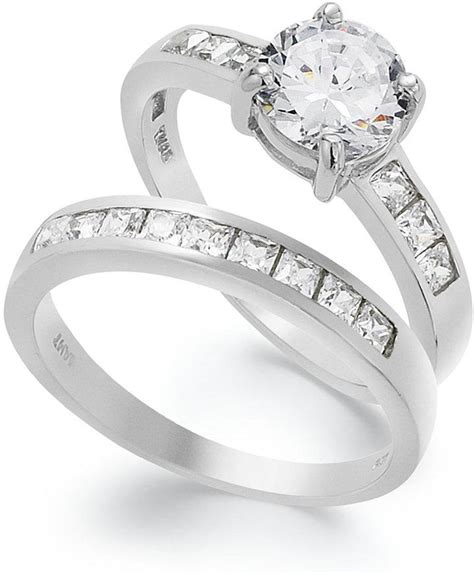 b brilliant sterling silver ring set cubic zirconia engagement ring and wedding band set 2 3