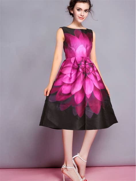 Sleeveless Florals Patterned Flare Frocks Dress Emmacloth Women Fast