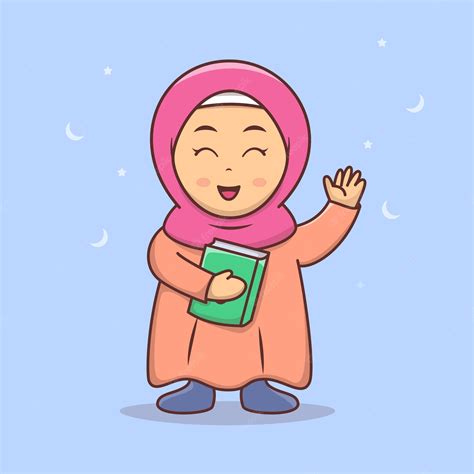 Premium Vector Cute Girl Hijab Holding Quran Vector Illustration Muslim Girl With Hijab