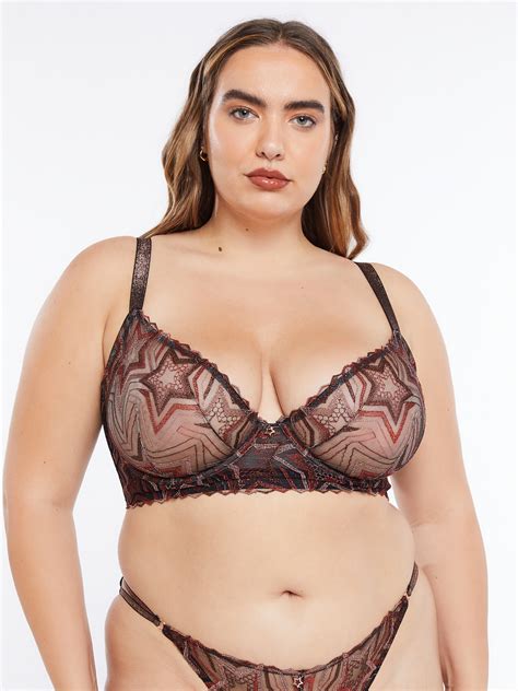 Shining Star Embroidered Unlined Demi Bra In Brown Multi Red Savage X Fenty