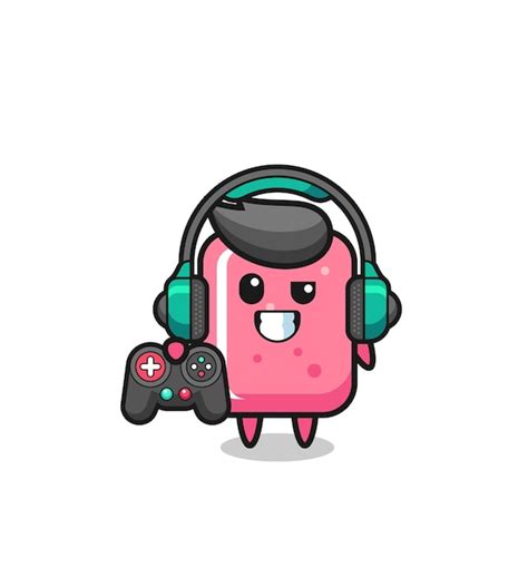Premium Vector Bubble Gum Gamer Mascot Holding A Game Controller