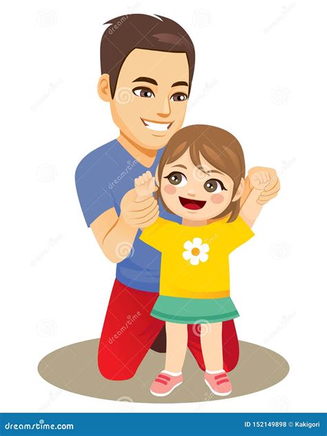 Father Helping Baby Girl Walking Stock Vector Illustration Of Helping