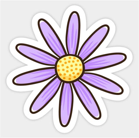 Purple Daisy Flower Sticker Sticker Featuring A Cartoon Illustration
