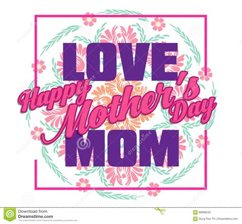 Happy Mothers Day Lettering Mothers Day Greeting Card With Flowers