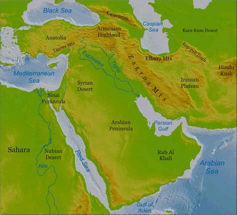 Middle East Physical Features Map World Map