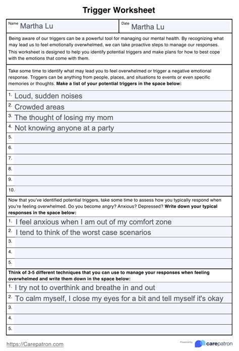 Trigger Worksheets And Example Free Pdf Download