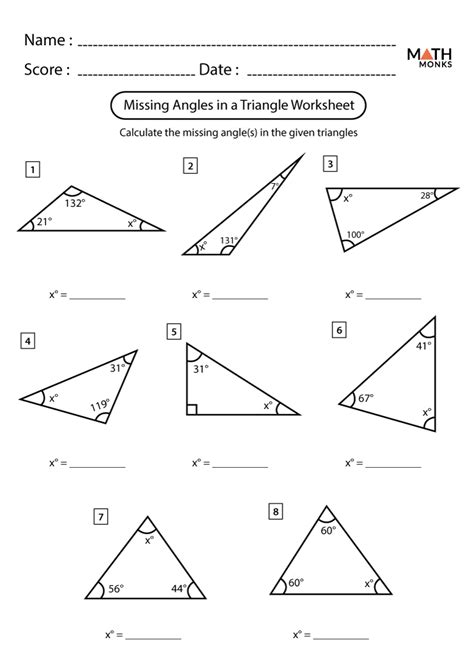 Angles in a Triangle Worksheets Math Monks