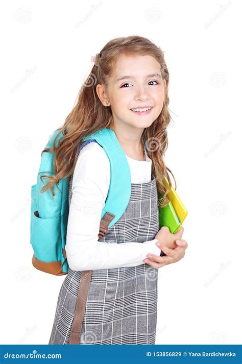 School Girl Isolatedcaucasian Child With Backpack Stock Image Image