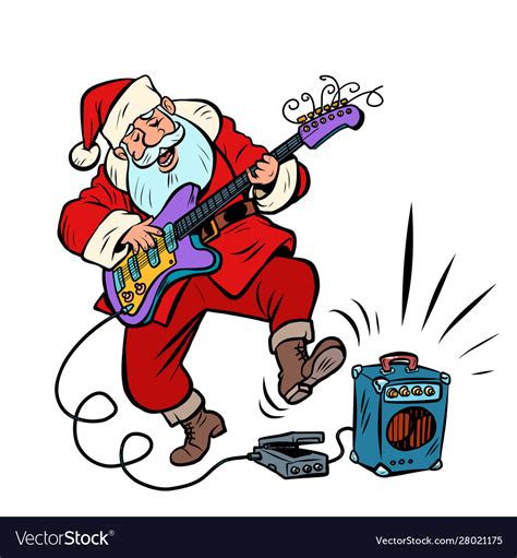 Playing Electric Guitar Santa Claus Character Vector Image