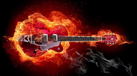 A Guitar In Flames Rock Music Guitar Wallpaper Download 1920x1080