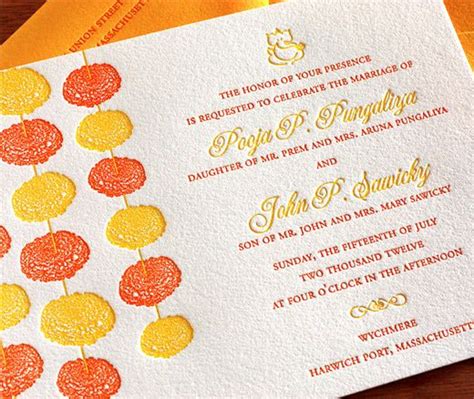Marigold Letterpress Wedding Invitation Wedding Card Wordings Hindu
