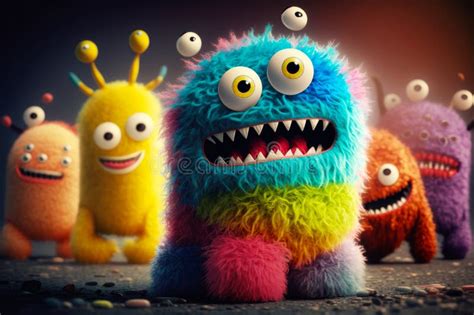 Group Of Colorful Monsters Standing In Front Of Each Other Generative