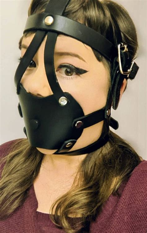 Muzzle Harness Ball Gag Black Leather Crossing Chinstrap Etsy