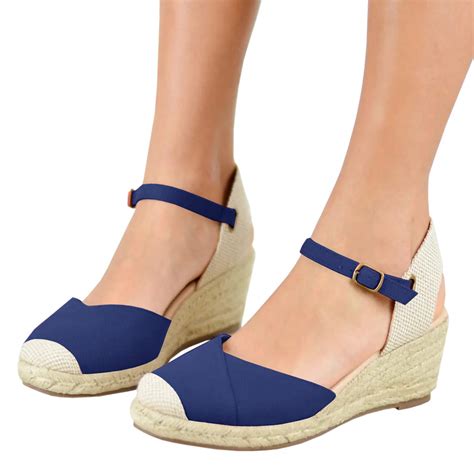 Womens Closed Toe Espadrilles Platform Sandals Wedge Heel Ankle Strap Shoes