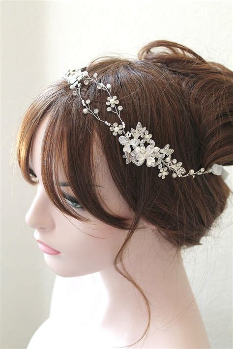 Sprays of freshwater pearls and crystals overhang the comb giving it a stunning, vintage style. Silver Leaf Vine Bridal Headpiece. Boho Delicate Crystal ...