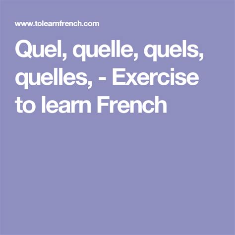 Quel Quelle Quels Quelles Exercise To Learn French Learn French