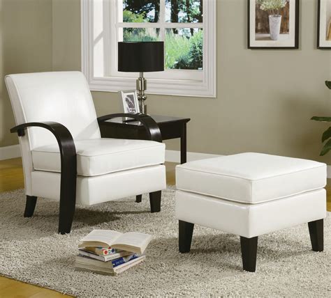 White Bonded Leather Arm Accent Chairs With Ottoman Roundhill Furniture