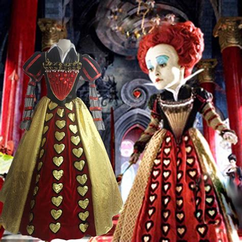 Movie Alice In Wonderland Cosplay Red Queen Of Hearts Costume Fancy