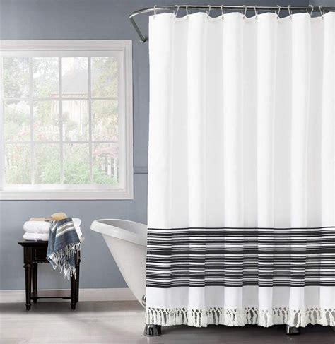 Felisa Black And White Stripe Shower Curtain With Double