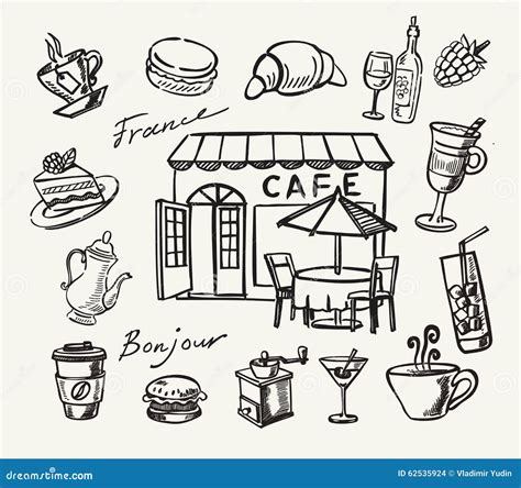 Vector Hand Drawn Of Cafe Stock Vector Illustration Of Drink 62535924