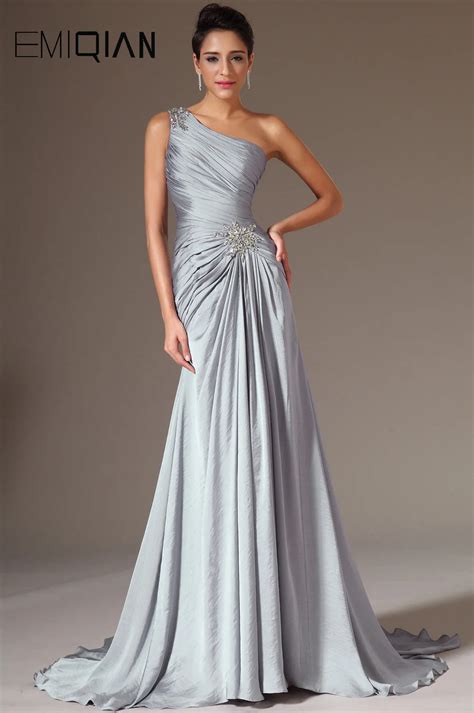 Freeshipping New Stylish One Shoulder Gray Chiffon Evening Gown Evening Dresses In Evening
