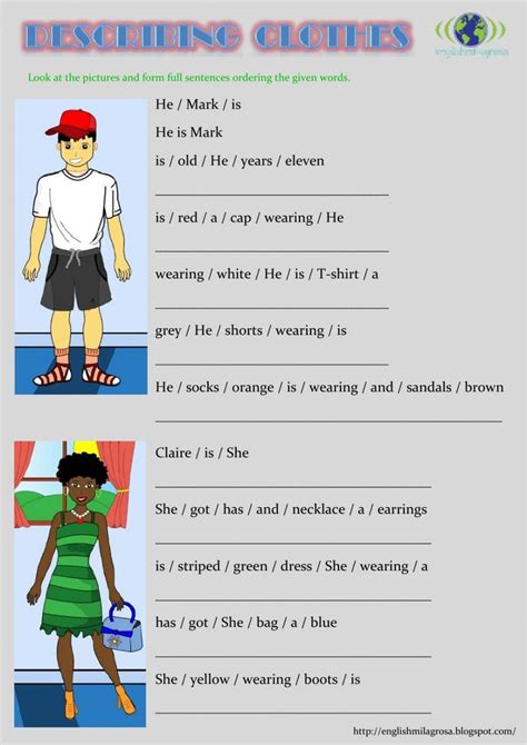 Describing clothes sentences - Interactive worksheet | Clothes