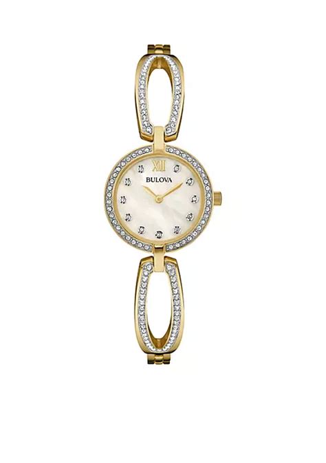 Bulova Womens Two Tone Rhinestone Bangle Watch Belk