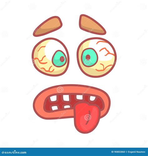 Funny Face With Bulging Eyes And Sticking Out Tongue Colorful Cartoon