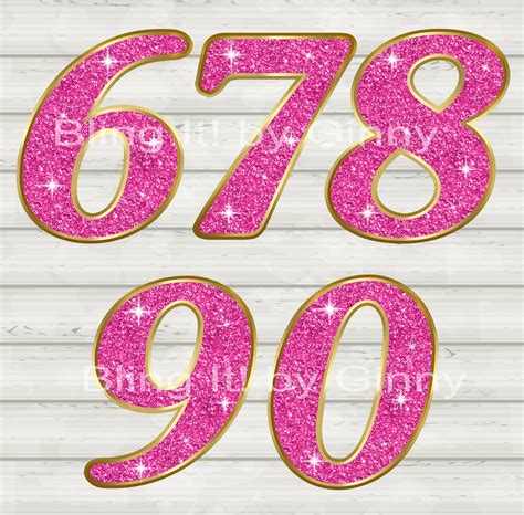 Pink Glitter Number Clipart With Sparkle Effect And Gold Etsy