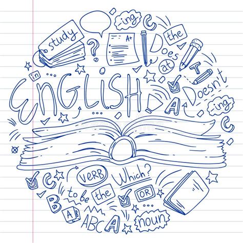 English Courses Doodle Vector Concept Illustration Of Learning English Language Stock Vector