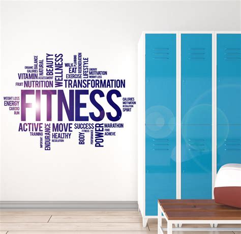 Vinyl Wall Decal Fitness Words Cloud Healthy Lifestyle Wellness Gym Mo