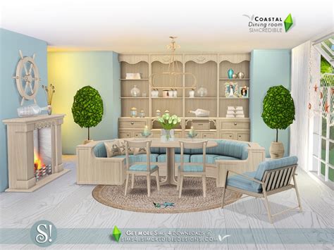 Options include fabric covered chairs, crossback natural wood chairs and painted chairs. SIMcredible!'s Coastal Dining room