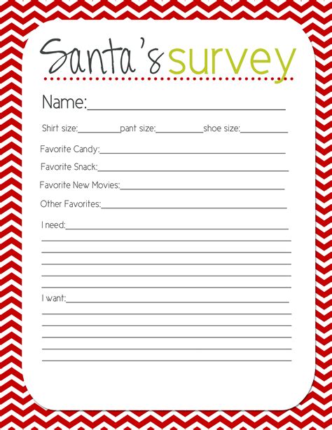 Secret Santa Survey Free Printable