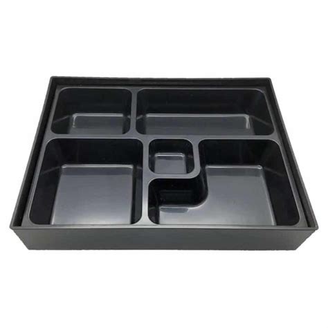 Black Bento Box Traditional 3 Piece Set With 5 Compartments