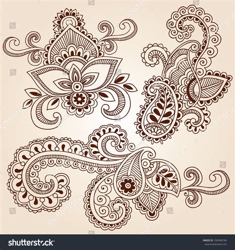 Henna Paisley Flowers Mehndi Tattoo Doodles Abstract Floral Vector