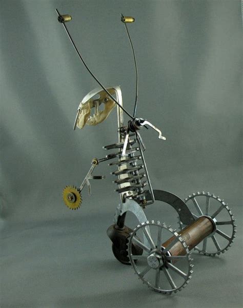 Steampunk Sabertooth Minkbot Vintage Metal Sculpture Whimsy Art