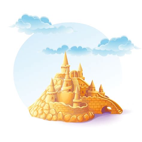 Ilustración castillo de arena en el fondo del cielo Vector Premium