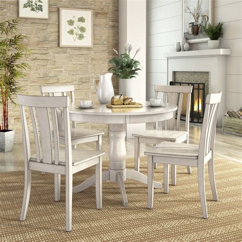 Lexington 5 Piece Wood Dining Set Round Table And 4 Slat Back Chairs