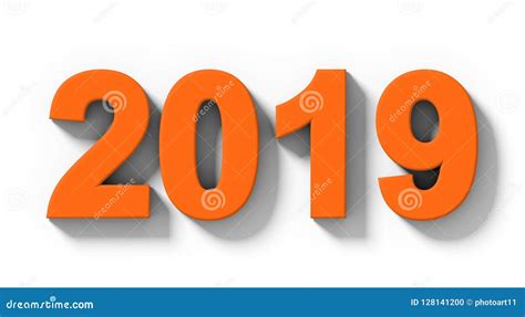 Year 2019 Orange 3d Numbers With Shadow Isolated On White Orthogonal