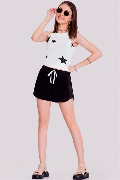 Conjunto Curto Juvenil Menina Stars Branco Lunender Hits