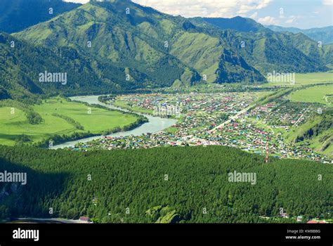 View Of Chemal Village And Katun River From Mountain Camel Altai