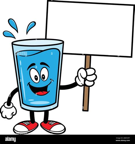 Glass Of Water Mascot With Sign A Cartoon Illustration Of A Glass Of