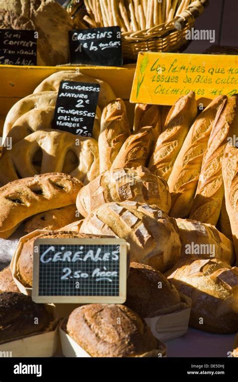 Fresh Loaves Of Bread At A Market In Provence France Europe Stock