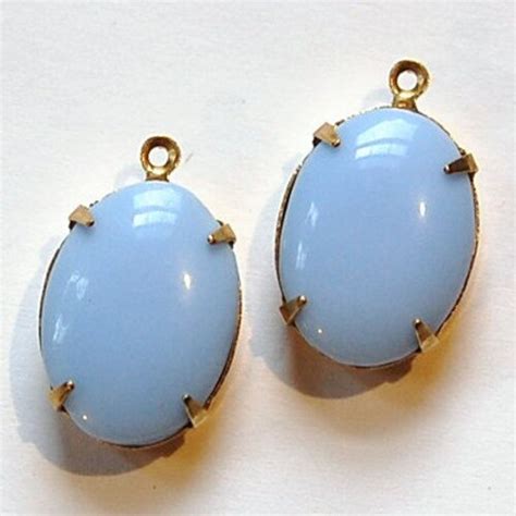Vintage Opaque Blue Glass Teardrop Stones 2 Loop Brass Setting Etsy