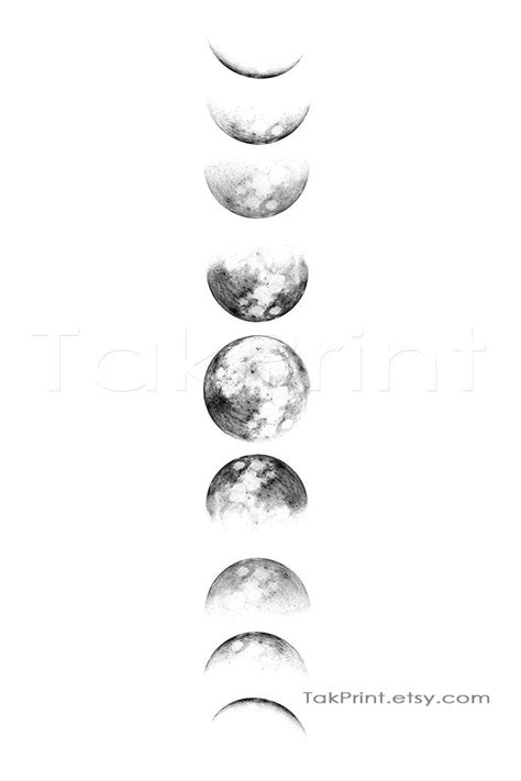 Moon Phase Art Poster Moon Phases Art Print Black And White Etsy