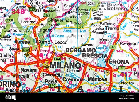 Milano Mapa Mapa De La Ciudad Mapa De Carreteras Fotografía De Stock