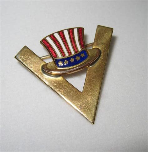 Wwii Victory Pin Red White Blue Uncle Sam Hat V For Victory Brooch