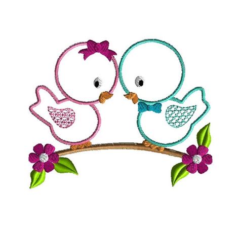 Birds Applique Machine Embroidery Design Instant Download